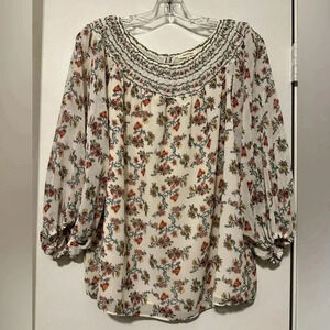 Max Studio cream floral blouse size L